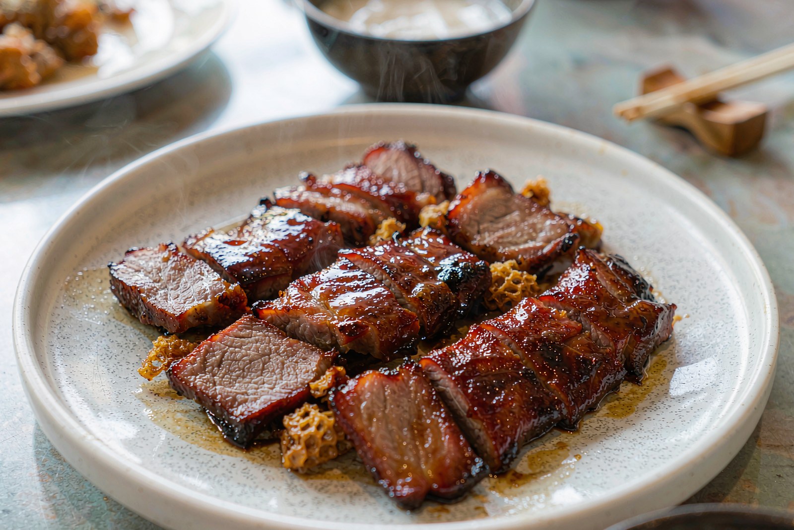Honey glazed char siu with charred edges