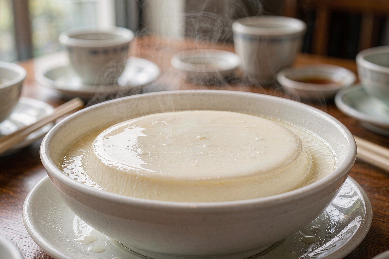 A steamed milk custard with two creamy layers