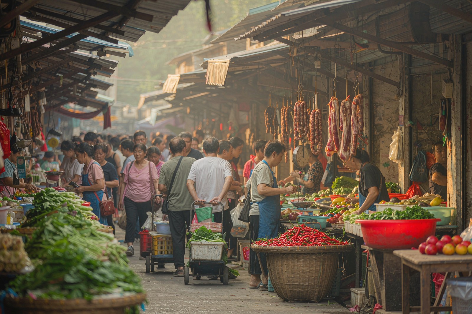 The lane inside Shangbixiang Street market, seen from the archway