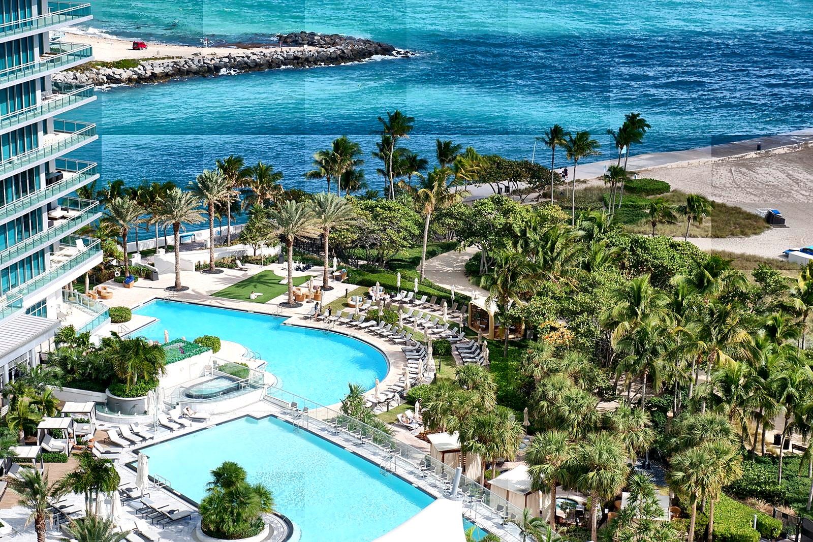 The Chimelong Hengqin Bay Hotel pool terrace, with the South China Sea beyond.