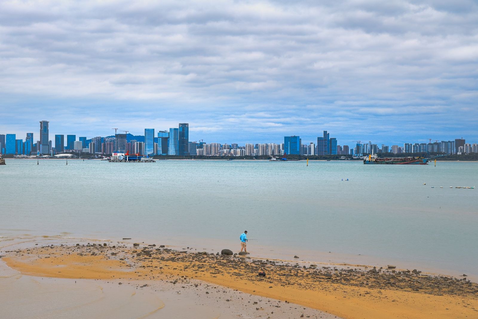 Haikou city skyline seen from the waterfront