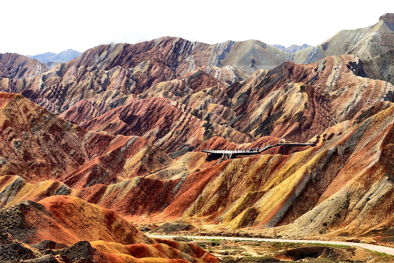 The red sandstone pillars and layered cliffs of the Danxia landform