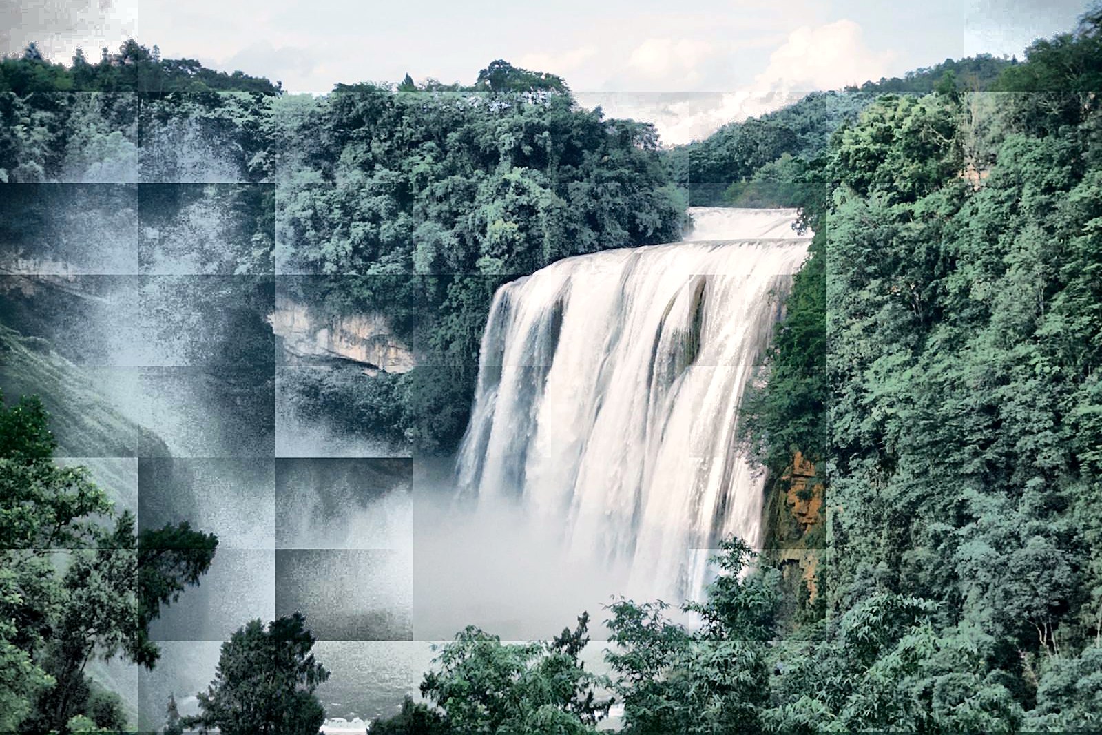 A waterfall among green forest on Dinghu Mountain, Zhaoqing
