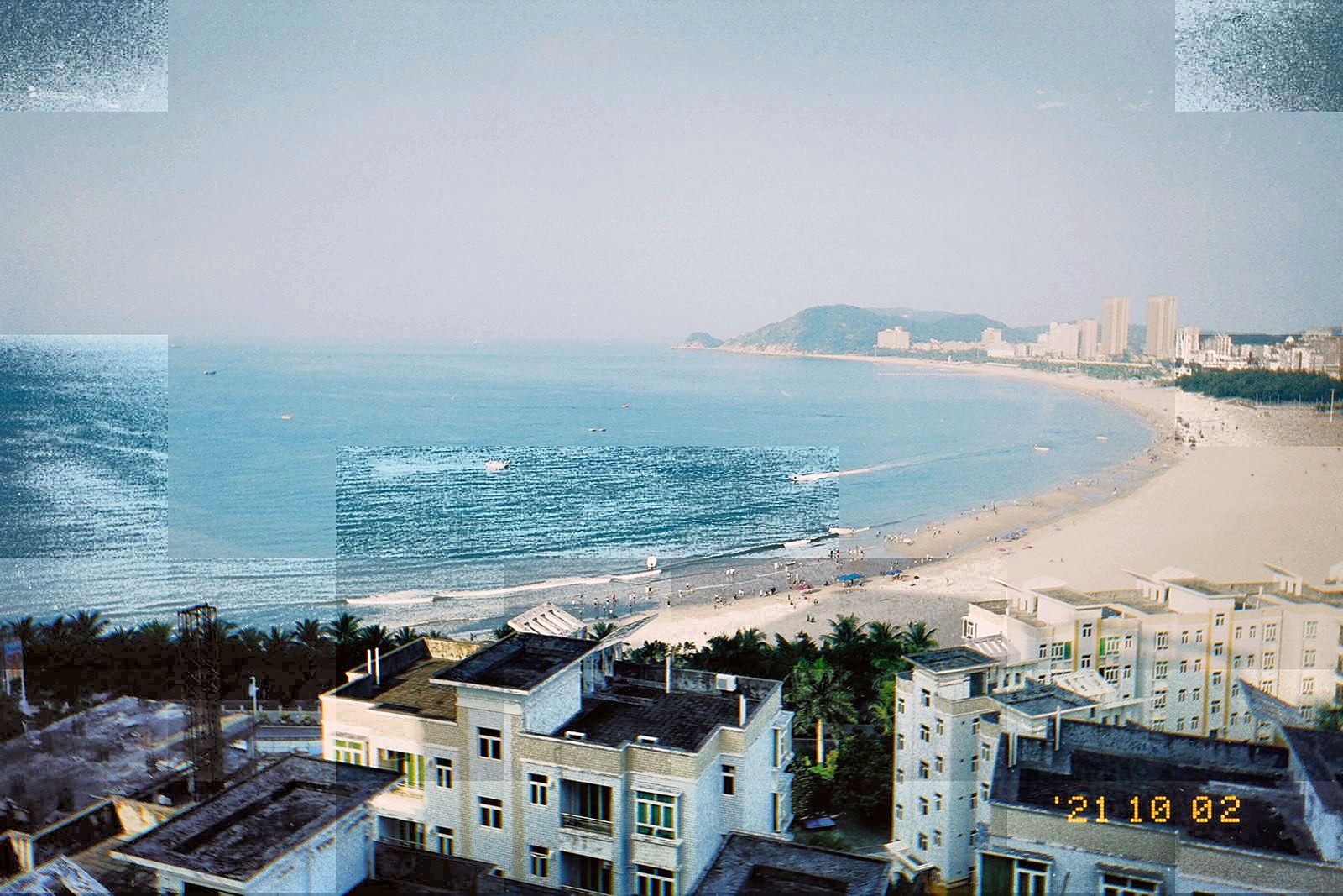 An aerial view of the coast and beach at Hailing Island, Yangjiang