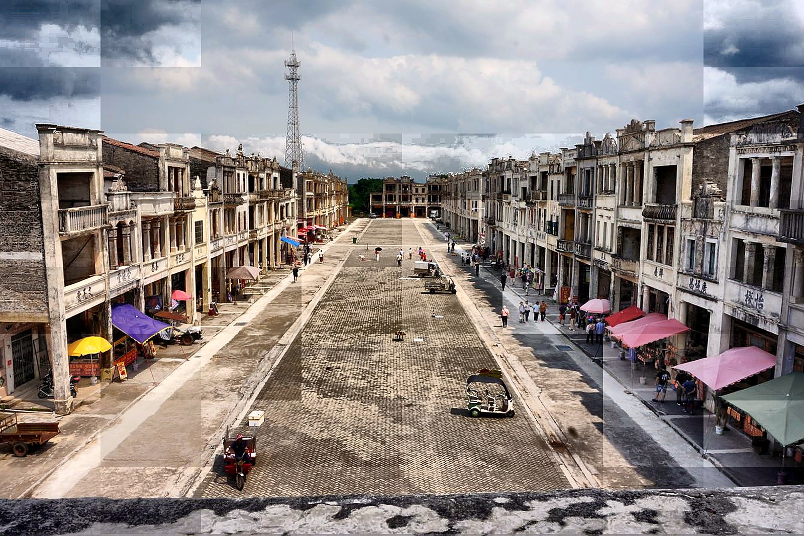 A colonial-era street of shuttered buildings on Shamian Island, Guangzhou